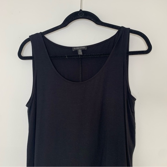 Eileen Fisher black asymmetrical hem sleeveless top - Picture 2 of 7